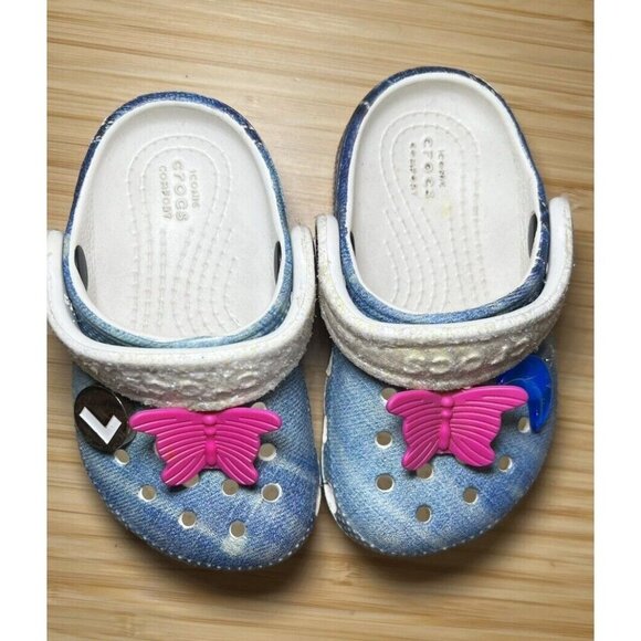Crocs Cutie Denim Butterfly Clogs Toddler Size 5c - Picture 2 of 5